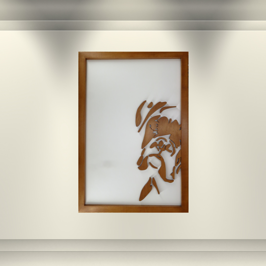 Birch wood boxer dog wall art displayed on rustic home interior wall