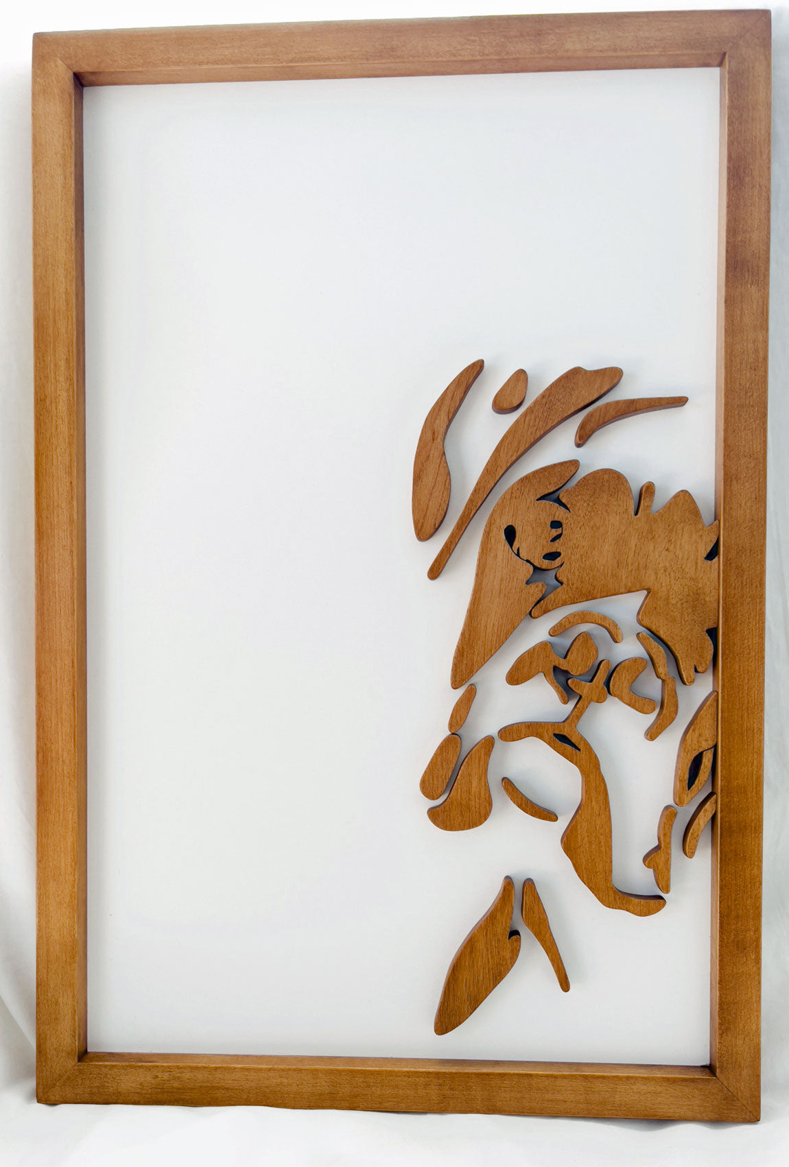 Detailed boxer dog silhouette carved into birch wood wall plaque