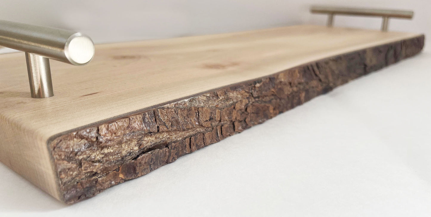 Close-up of live edge maple grain with smooth finish