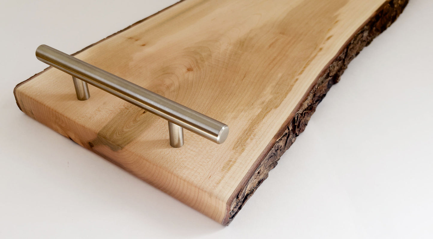 Close-up of live edge maple grain with smooth finish