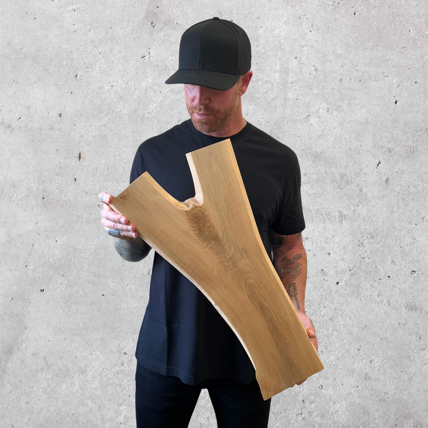 Y-shaped live edge maple charcuterie board with natural wood grain