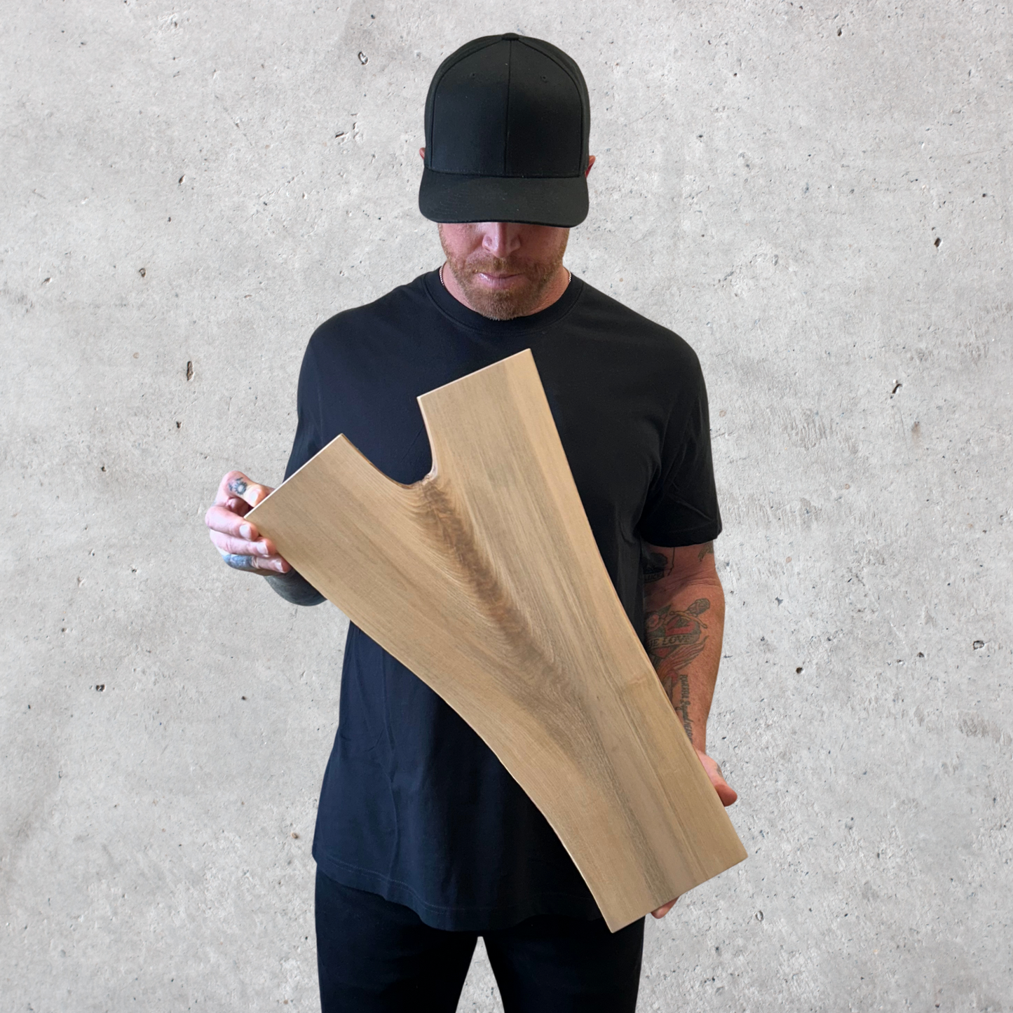 Y-shaped live edge maple charcuterie board with natural wood grain